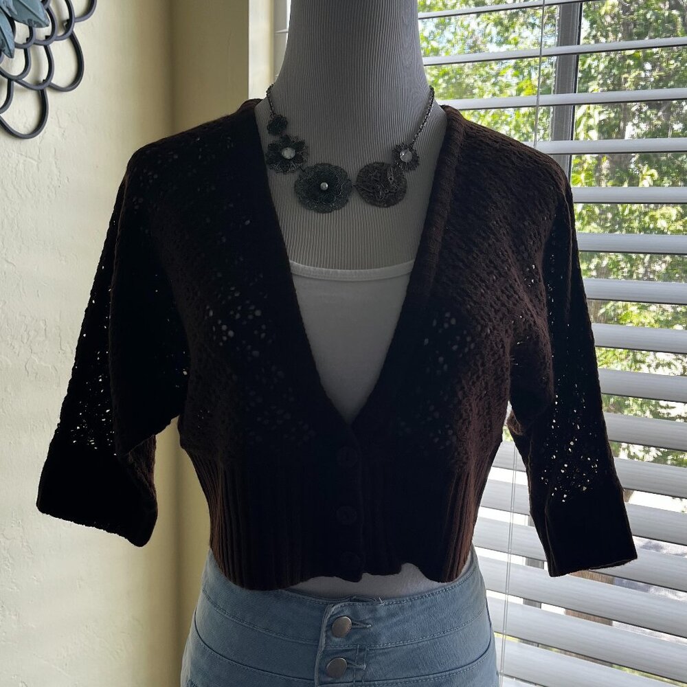 CROCHET Shrug Cardigan Dark Brown Large Juniors NEW!